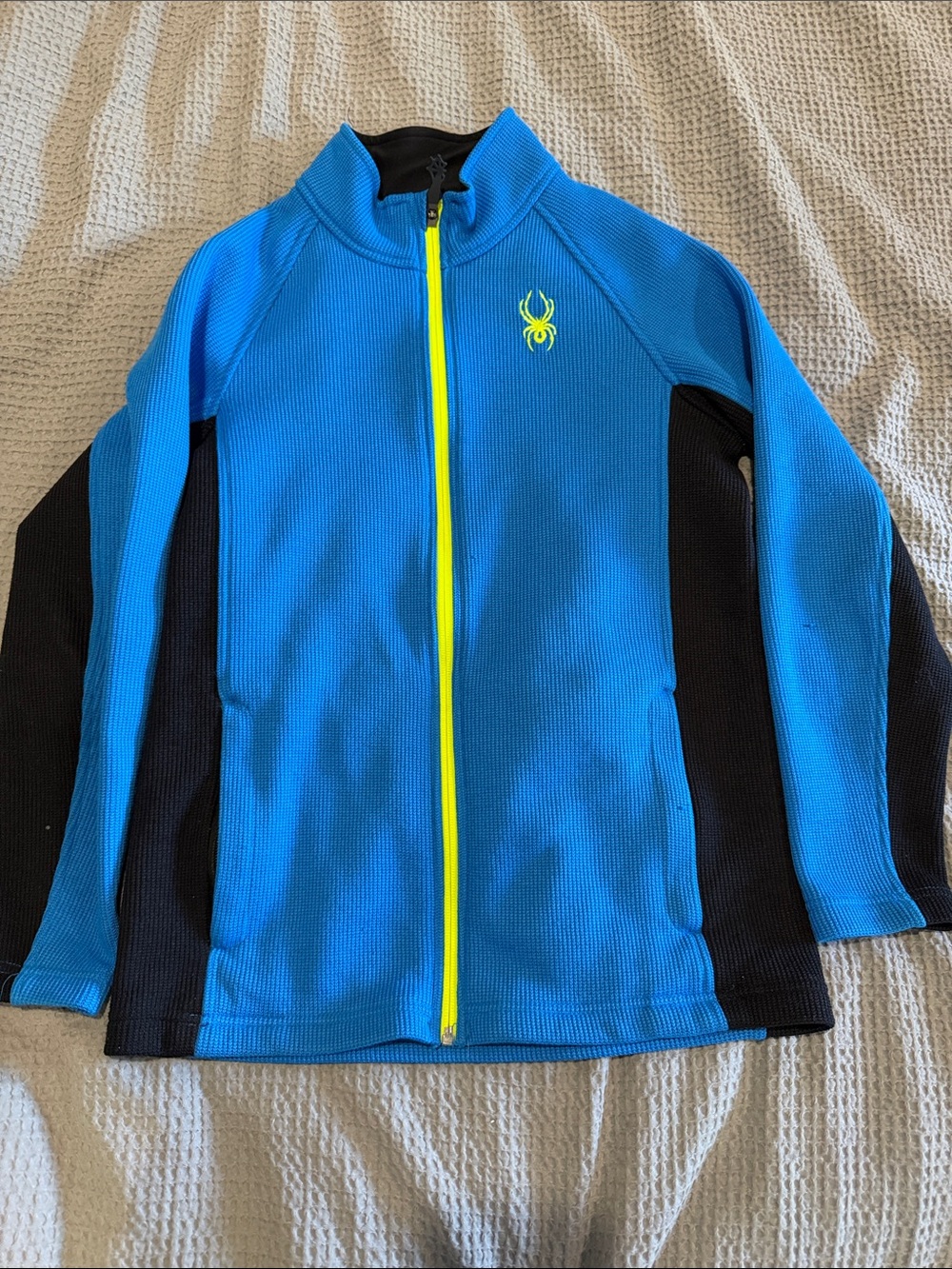 Spyder Kids Bright Blue and Black Zip Jacket with Neon Yellow Accent